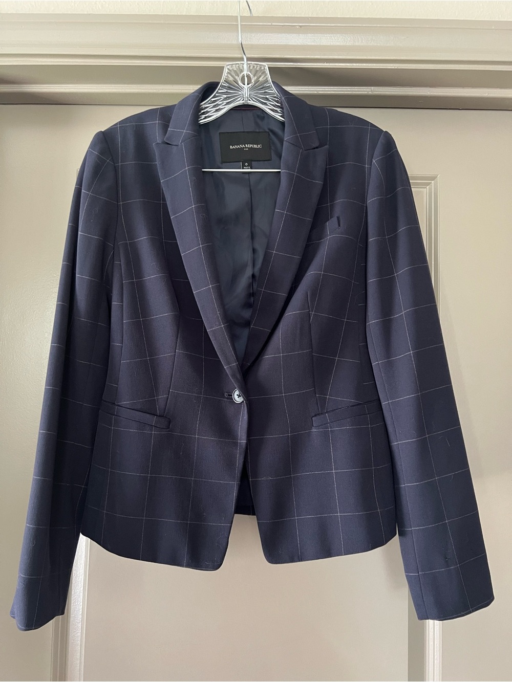 Banana Republic Navy Windowpane Plaid Blazer Size 0